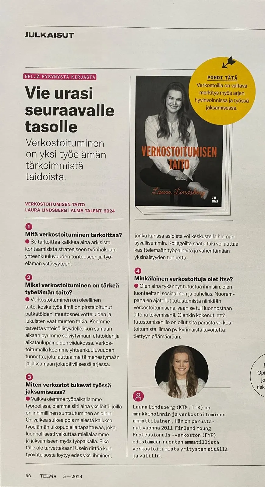 5 kysymystä kirjasta Verkostoitumisen taito — Telma-lehti